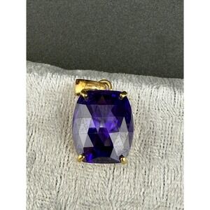 Vintage Purple Faceted‎ Pendant Gold Tone Signed Checker Board Cut